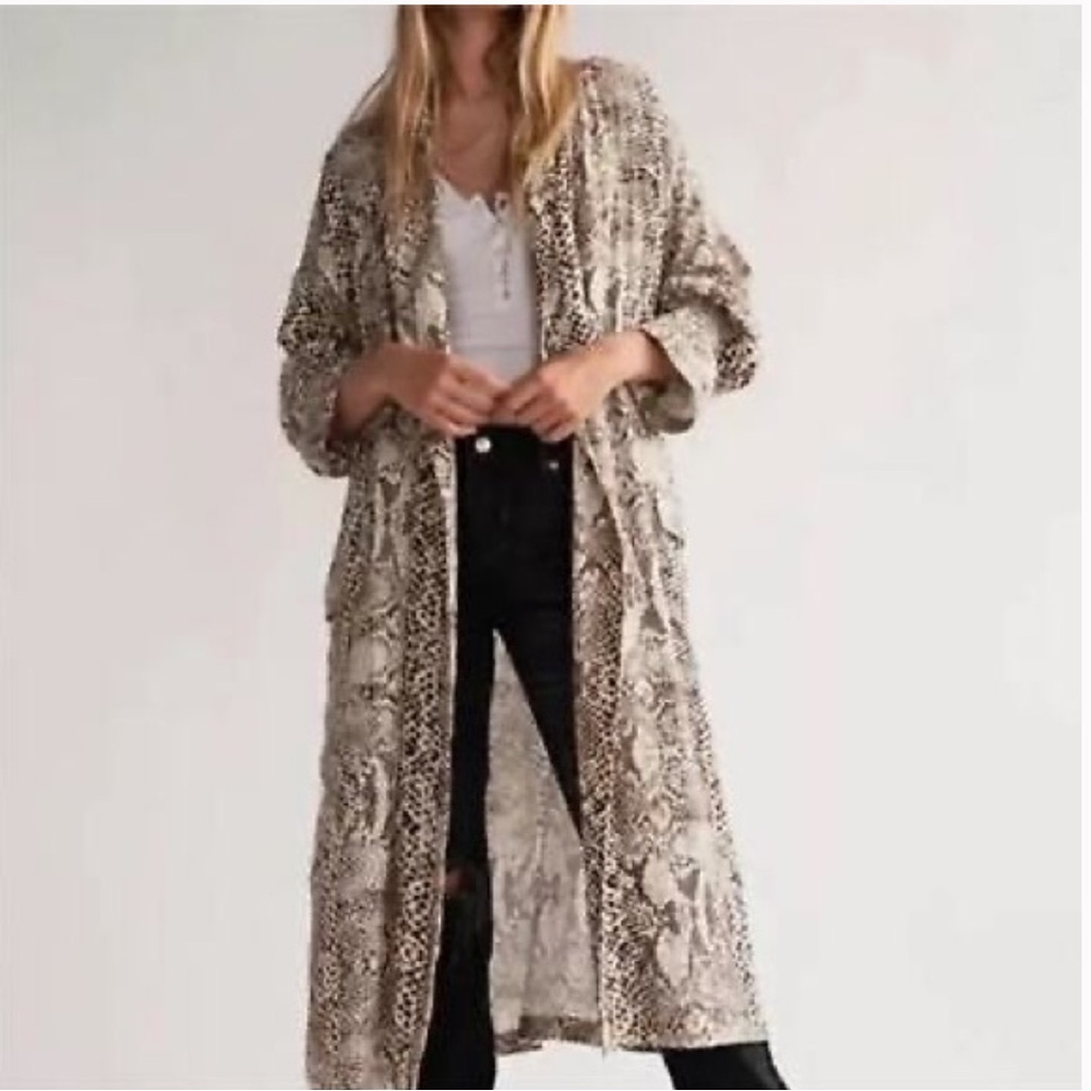 Free People Wild Nights Animal Print Kimono Long Duster Size Small